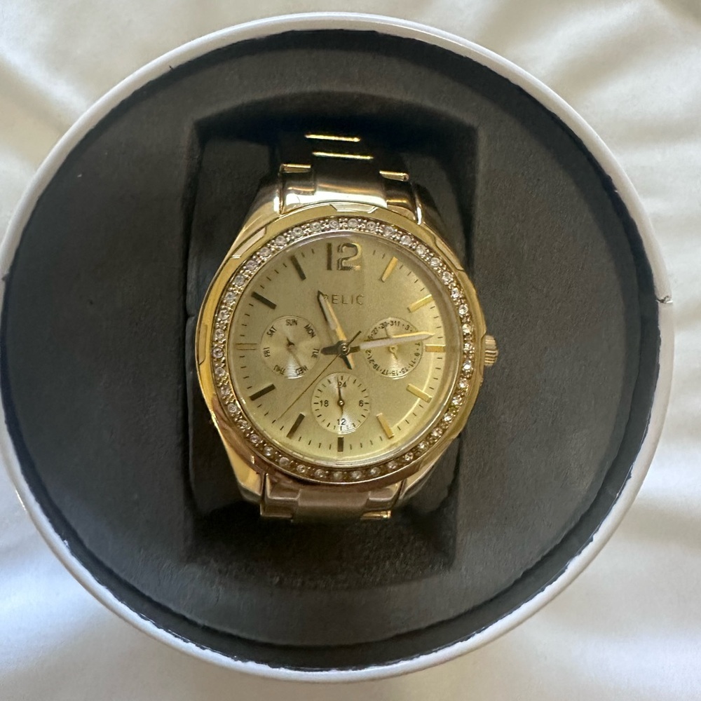 Relic Gold-Tone Watch with Crystal Accents